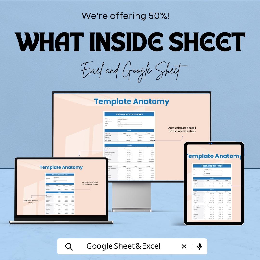 Simple Household Monthly Budget Spreadsheet | Excel & Google Sheet Template | Budget Tracker | Expense Management | Household Budget Planner
