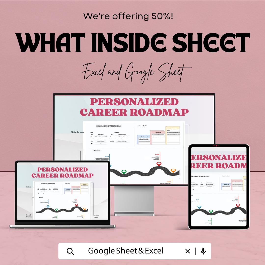 Personalized Career Roadmap Template | Career Planning Worksheet | Professional Goal Planner | Career Development Tracker