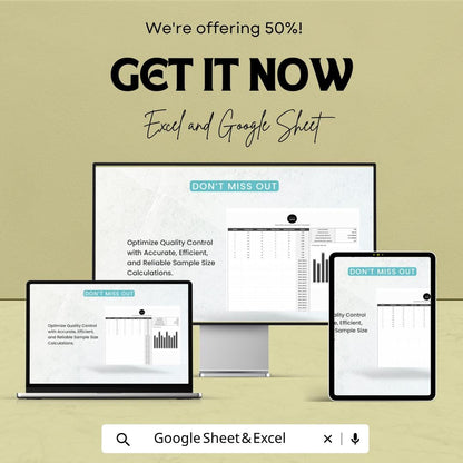 Sample Size Calculator Template | Quality Control Spreadsheet | QC Sampling Plan Template | Statistical Sampling Tool