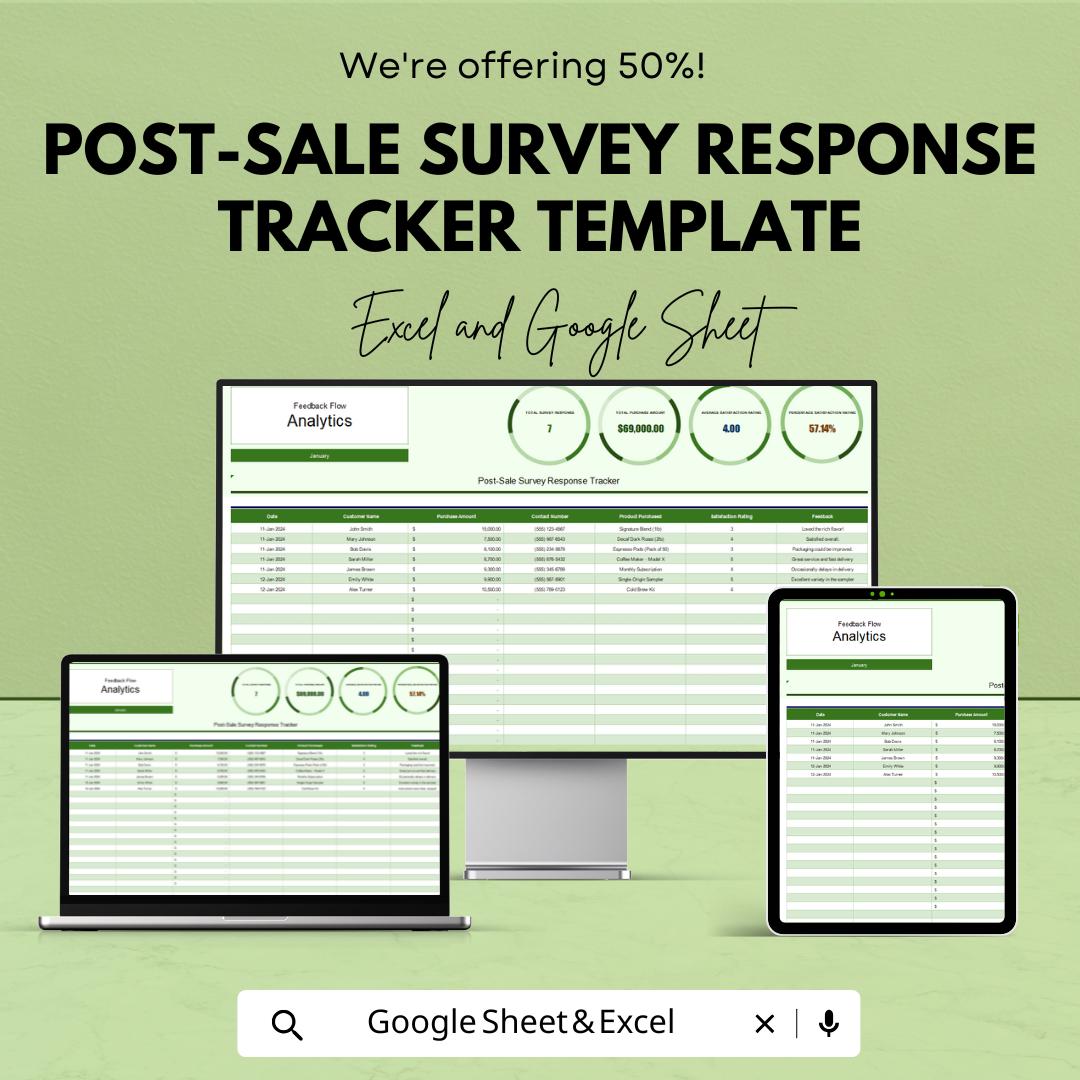 Post-Sale Survey Response Tracker Template | Customer Feedback Log | Survey Analytics Spreadsheet | Feedback Management Tool