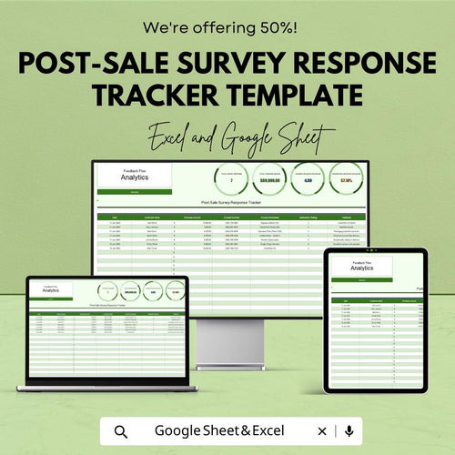 Post-Sale Survey Response Tracker Template | Customer Feedback Log | Survey Analytics Spreadsheet | Feedback Management Tool