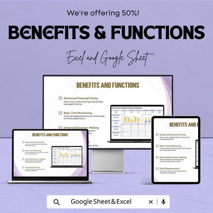 Advertising Campaign Finance Dashboard Template | Marketing Budget Tracker | ROI Dashboard | Ad Spend Tracker | Editable Analytic sheet