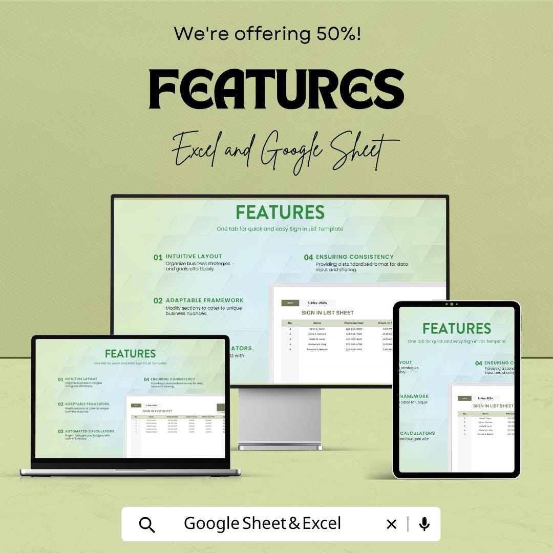 Sign In List Sheet | Editable Attendance Tracker | Excel and Google Sheets Template | Printable Sign-In Log | Check-In & Out Record Sheet