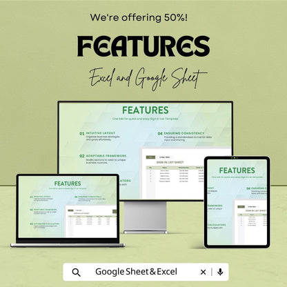 Sign In List Sheet | Editable Attendance Tracker | Excel and Google Sheets Template | Printable Sign-In Log | Check-In & Out Record Sheet