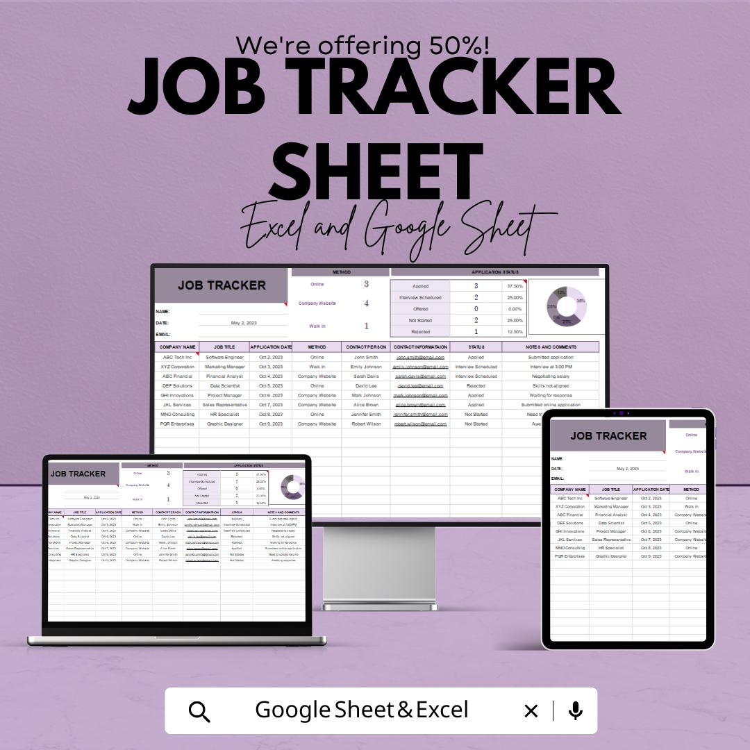 Job Tracker Sheet | Google Sheets | Job Application Tracker | Progress Status & Notes | HR Tool | Editable Template | Instant Download