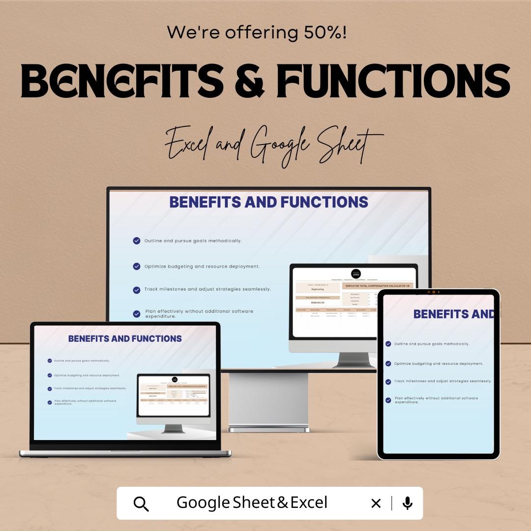 Employee Total Compensation Calculator HR Template | Excel & Google Sheet | Calculate Employee Salary, Benefits, and Bonuses
