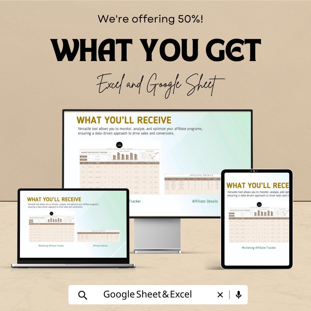 Marketing Affiliate Tracker Template  | Affiliate Program Spreadsheet | Commission Tracking Dashboard | ROI & Conversion Tracker