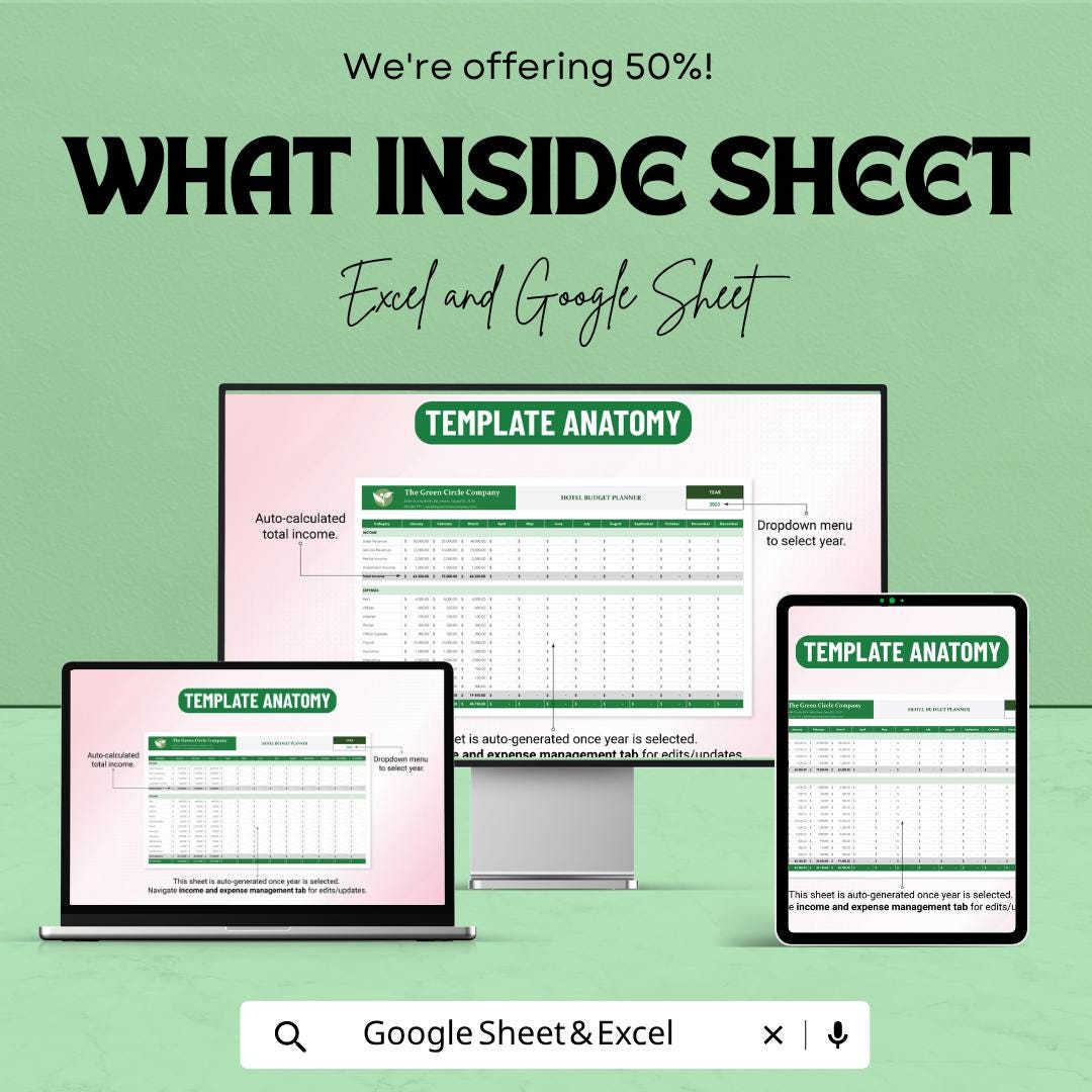 Hotel Budget Planner Excel Template | Hotel Financial Planning Spreadsheet | Hospitality Budget Tracker | Expense & Revenue Tracker