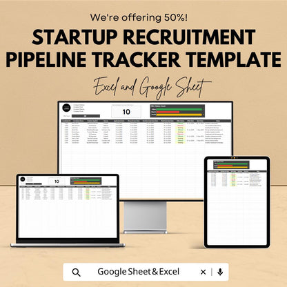 Startup Recruitment Pipeline Tracker | Hiring Process Spreadsheet | Applicant Tracking | Excel & Google Sheets