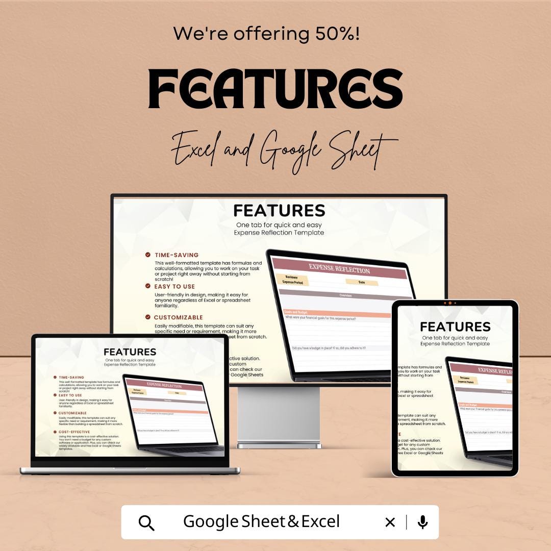 Expense Reflection Template | Expense Review Spreadsheet | Budget Reflection Planner | Personal Finance Review