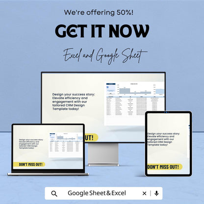 CRM Design Template | Excel & Google Sheets Customer Management Dashboard | CRM Layout Spreadsheet | Sales Tracking System