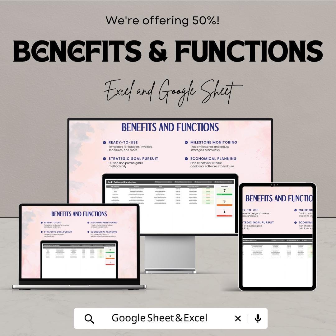 Internal Audit Evidence Compilation Sheet Template | Audit Evidence Tracker | Internal Control Documentation | Audit Checklist Spreadsheet