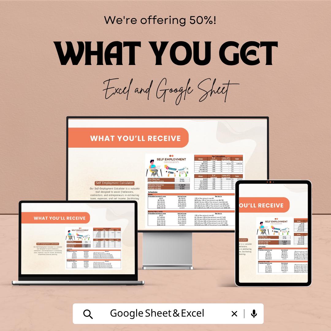 Self Employment Tax Calculator | Freelancer Income Tracker | Business Expense & Tax Estimator | Profit Calculator Spreadsheet