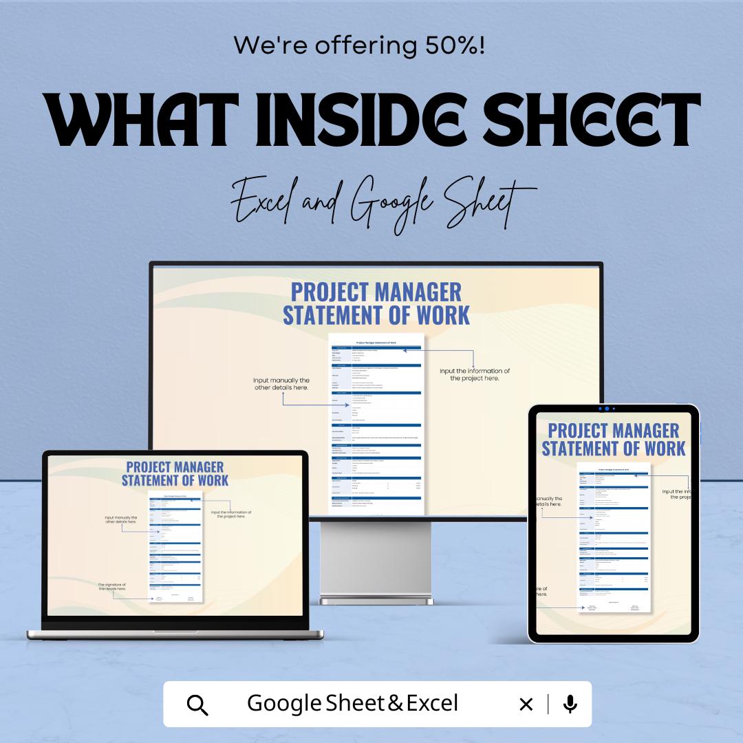Project Manager Statement of Work Template | SOW Template | Project Planning Document | Printable SOW Form