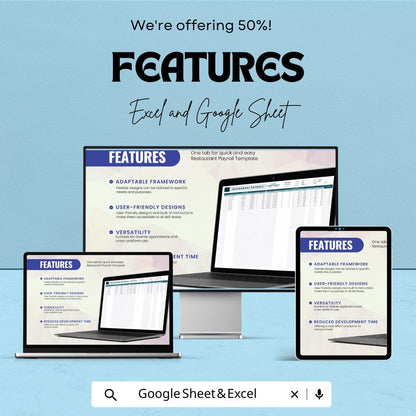 Restaurant Payroll Sheet - Google Sheet & Excel Payroll Template - Employee Salary Calculator - Easy Payroll Management for Restaurants