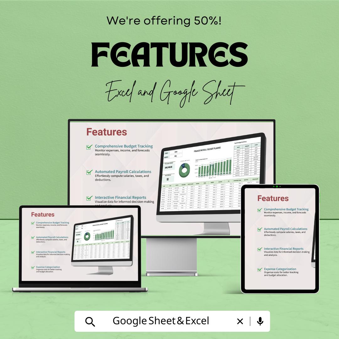 Finance Payroll Budget Planning Sheet - Google Sheet Template | Budget Planner for Payroll Expenses | Automated Financial Management Tool