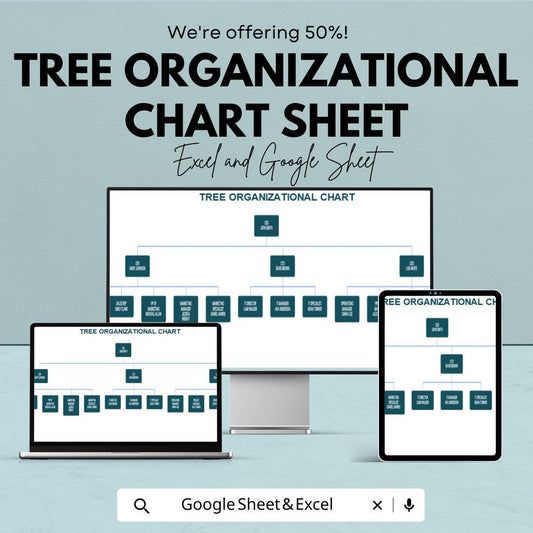 Tree Organizational Chart Sheet - Excel and Google Sheet Template | 50% Off | Customizable & Easy-to-Use