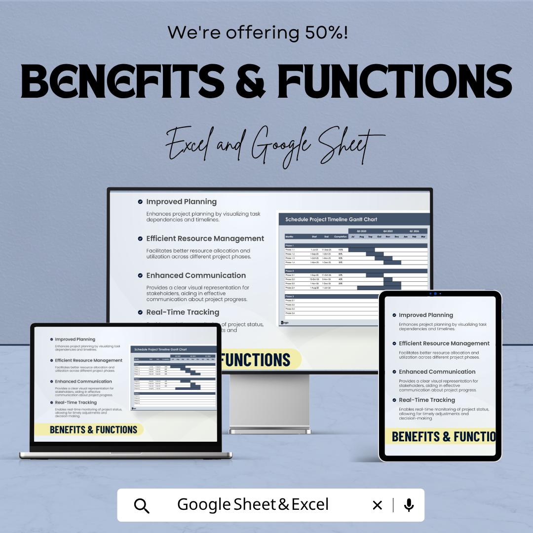 Project Timeline Gantt Chart Template | Project Schedule Planner | Task Timeline Spreadsheet | Gantt Chart Template