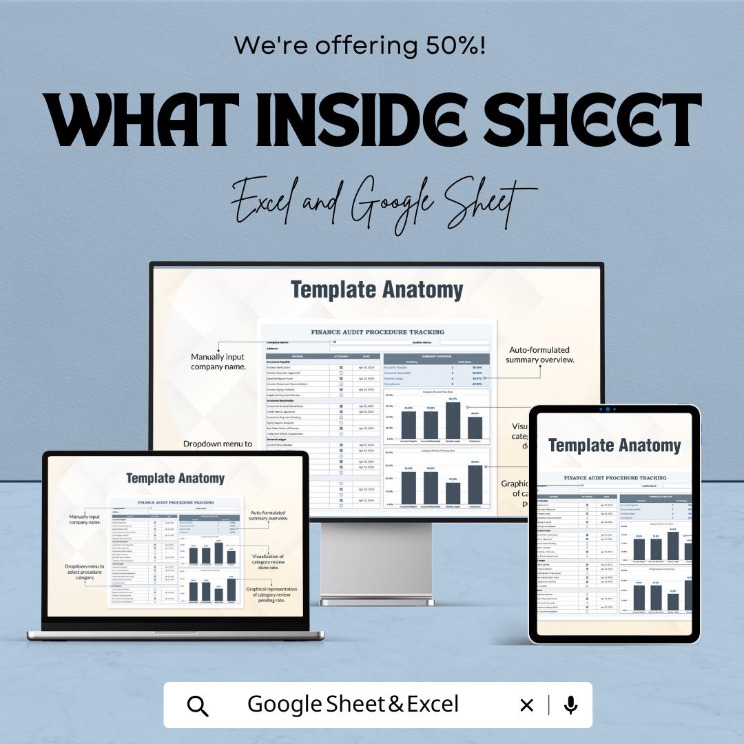 Finance Audit Procedure Tracking Template, Excel & Google Sheets, Financial Audit Checklist, Accounting Audit Log, Compliance Tracker