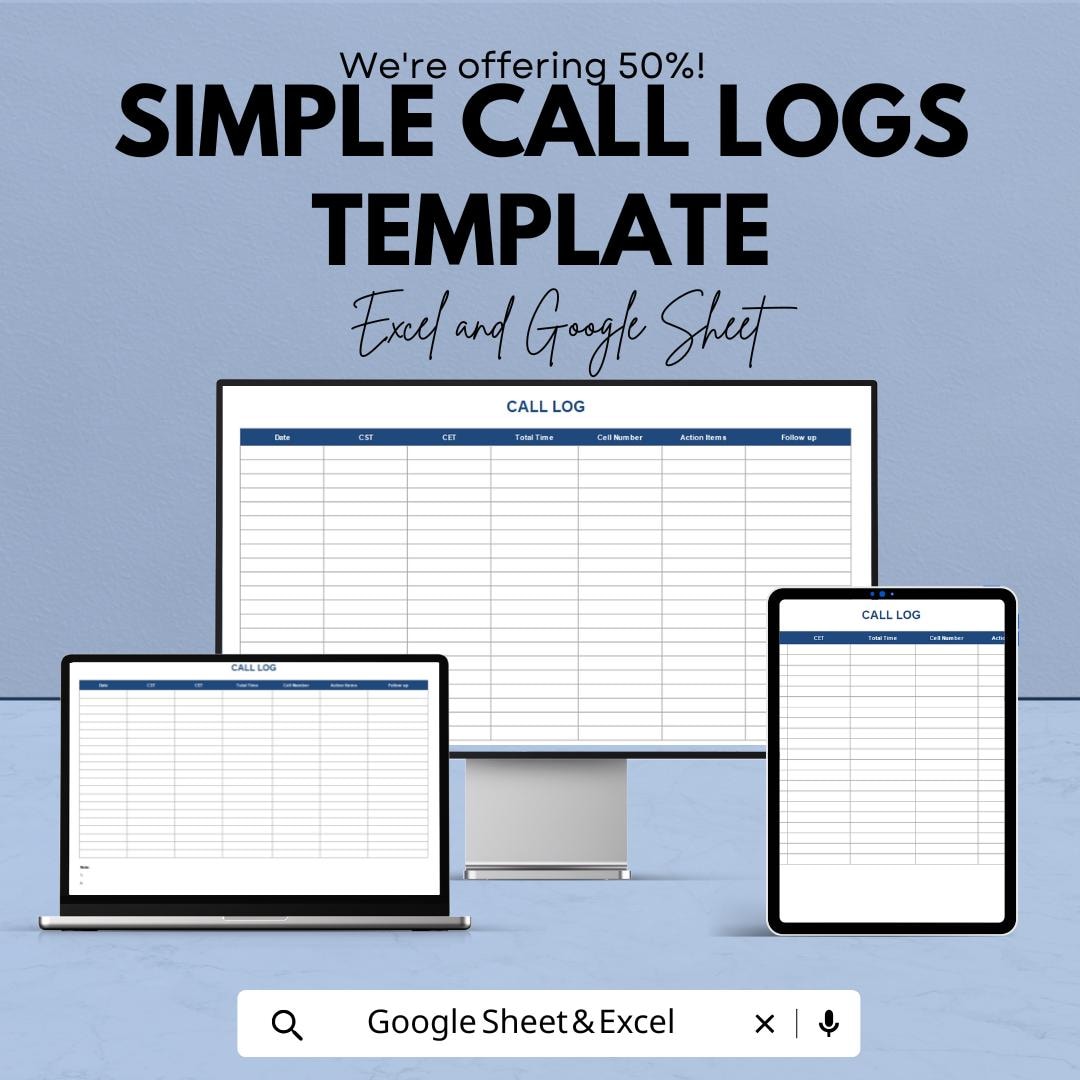 Simple Call Logs Template | Excel & Google Sheets | Call Tracking Spreadsheet | Business Log Sheet | Customer Call Record Template