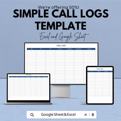 Simple Call Logs Template | Excel & Google Sheets | Call Tracking Spreadsheet | Business Log Sheet | Customer Call Record Template