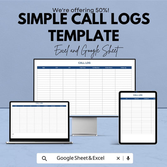 Simple Call Logs Template | Excel & Google Sheets | Call Tracking Spreadsheet | Business Log Sheet | Customer Call Record Template
