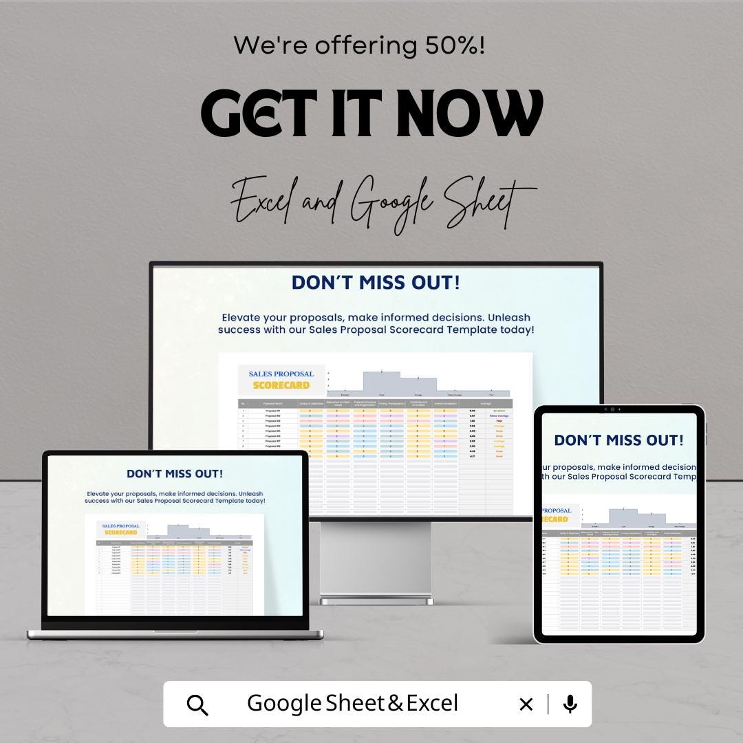 Sales Proposal Scorecard Template | Excel & Google Sheets | Proposal Evaluation Form | Sales Tracker | Weighted Scoring Sheet