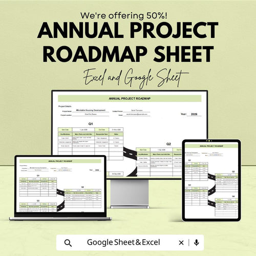 Annual Project Roadmap Sheet | Google Sheets Template | Project Planning, Goal Setting, Milestone Tracking, Timeline Visualization |