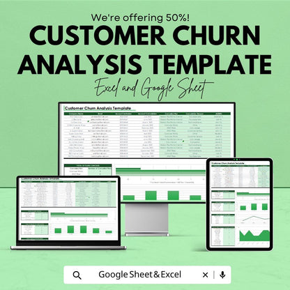 Customer Churn Analysis Template | Excel & Google Sheets Churn Dashboard | Retention and Customer Analytics Spreadsheet