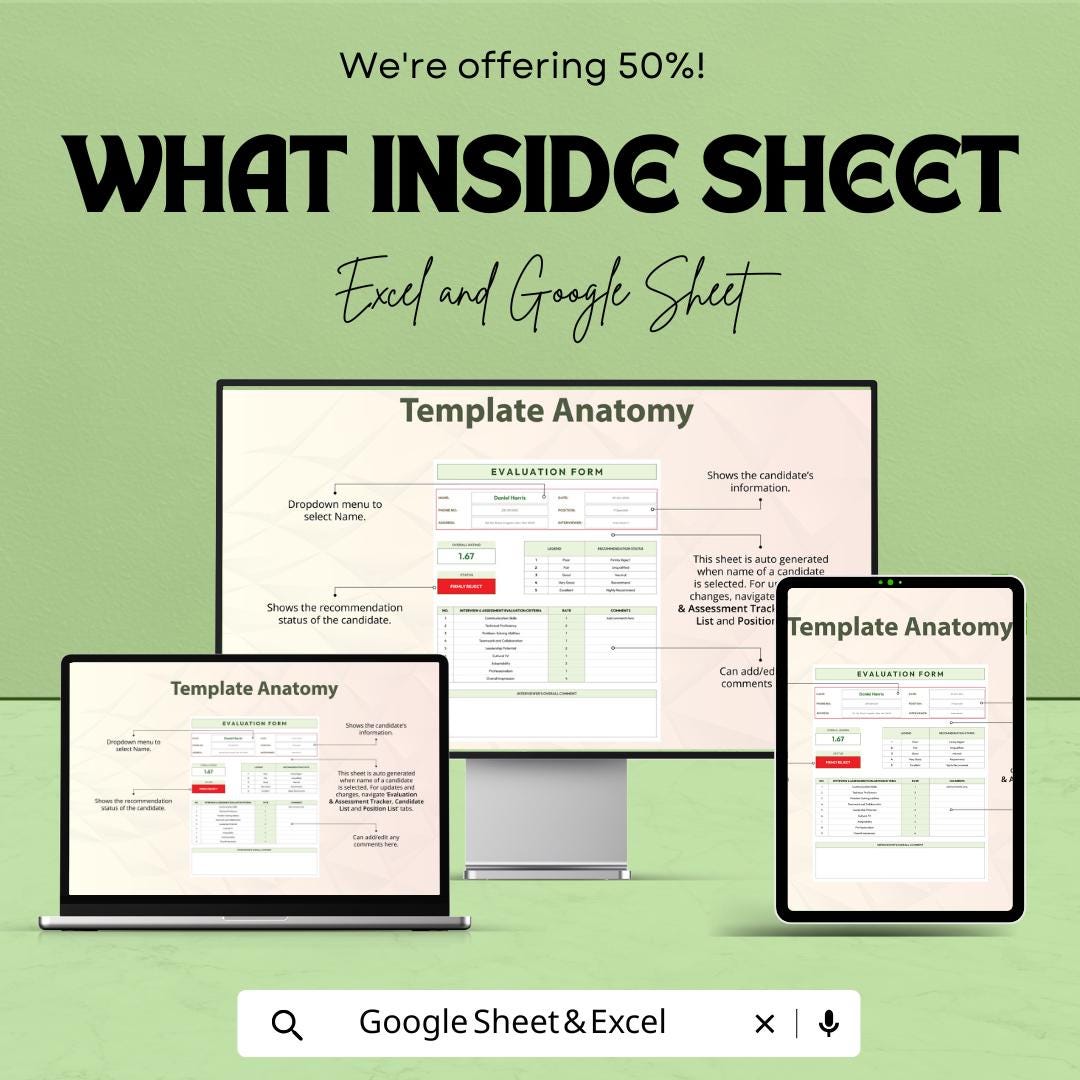 Evaluation Form Sheet - Customizable Excel & Google Sheet Template for Performance Assessment