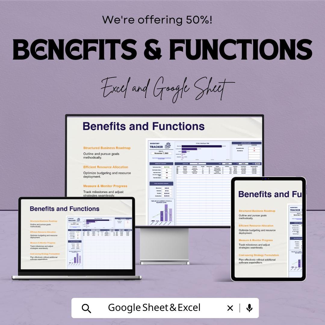 HR Inventory Tracker Sheet | Inventory Management Dashboard | Stock Tracking | Inventory Control Template | Budget & Expense Management