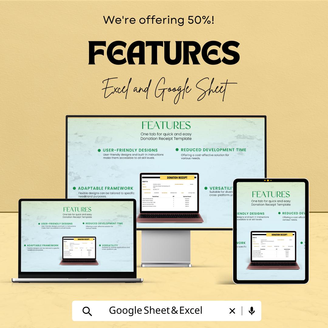 Donation Receipt Template Sheet | Excel & Google Sheet | Tax-Deductible Donation Tracker | Customizable Donation Receipt