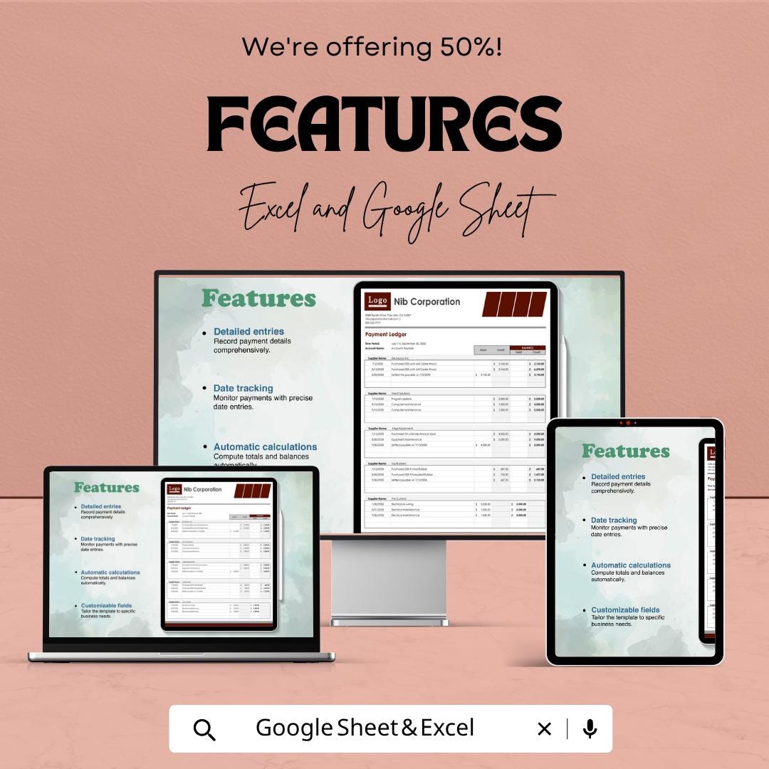 Payment Ledger Template for Excel & Google Sheets | Business Payment Tracker Spreadsheet | Accounts Payable Ledger | Expense Tracking Sheet