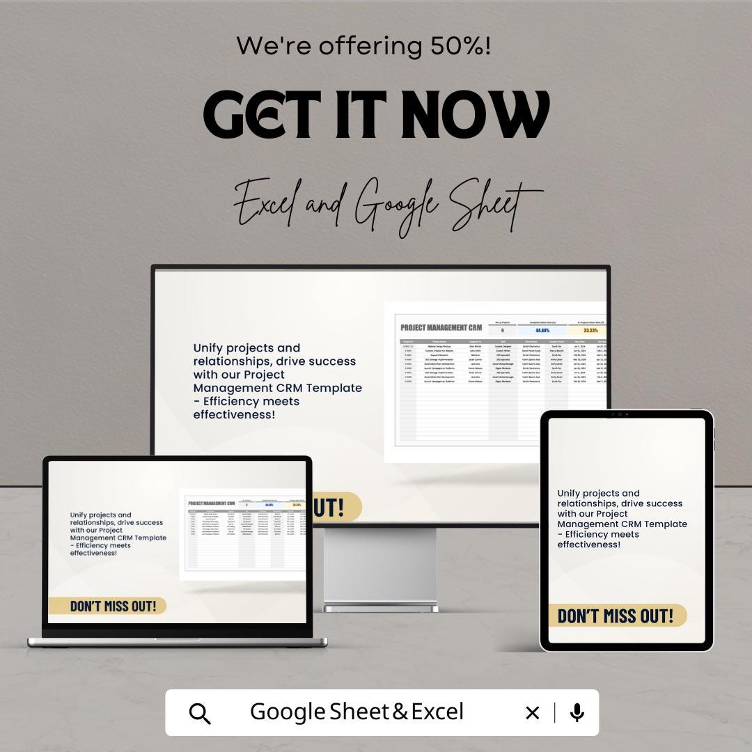 Project Management CRM Template | Business Tracker Spreadsheet | Google Sheets & Excel | Client and Task Management System | CRM Dashboard |