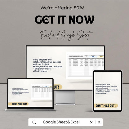 Project Management CRM Template | Business Tracker Spreadsheet | Google Sheets & Excel | Client and Task Management System | CRM Dashboard |
