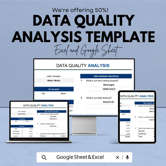 Data Quality Analysis Template | Data Analysis Spreadsheet | Data Quality Dashboard | Excel & Google Sheets