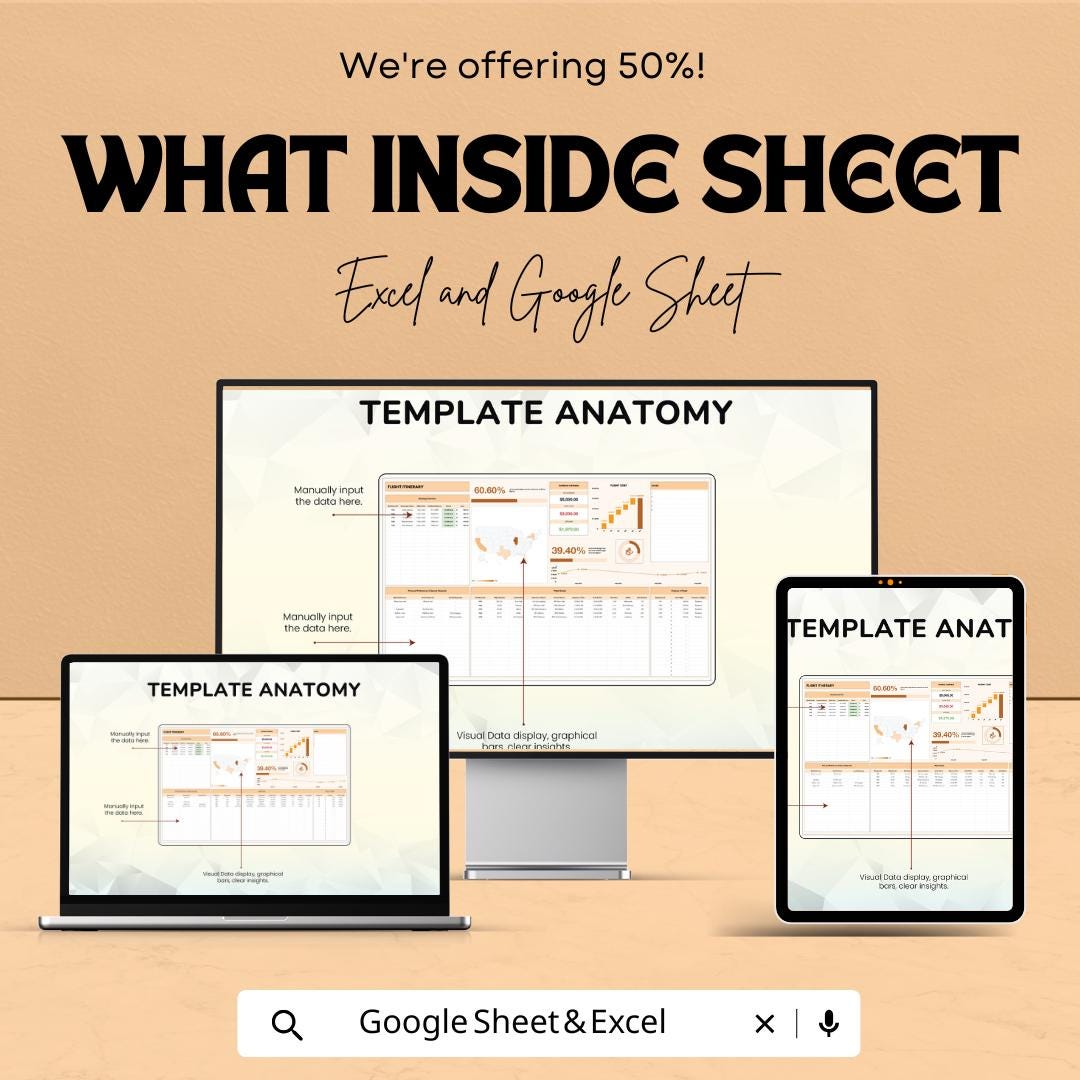 Flight Itinerary Sheet for Travel Planning - Google Sheet Template - Personalized and Easy to Use - Flight Schedule & Travel Details Tracker