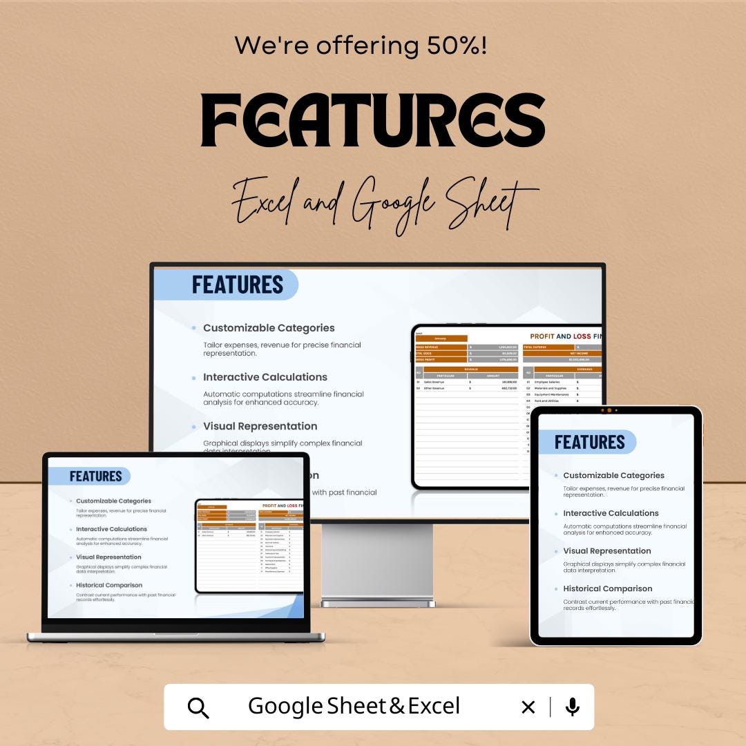 Profit and Loss Finance Template | P&L Statement Spreadsheet | Income and Expense Tracker | Business Financial Report Template