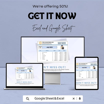 Monthly Grocery Budget Template | Expense Tracker | Food Budget Planner | Editable Excel & Google Sheets | Monthly Spending Tracker