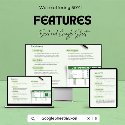 Debt Payment Calculator Template | Excel & Google Sheets Debt Payoff Spreadsheet | Loan Payment Tracker | Personal Finance Calculator