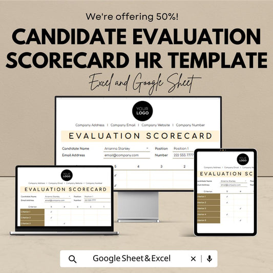Candidate Evaluation Scorecard HR Template | Interview Scorecard Spreadsheet | Hiring Candidate Rating Sheet |  Template