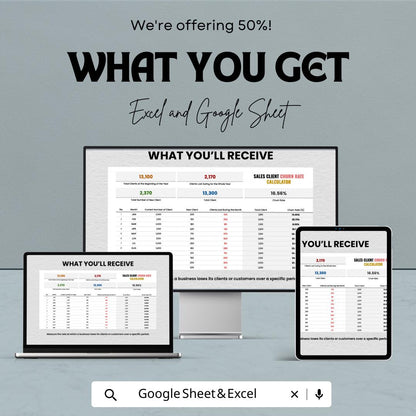 Sales Client Churn Rate Calculator Template | Excel & Google Sheets | Customer Churn Analysis Spreadsheet | Retention Tracker