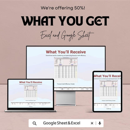 Finance Credit Efficiency Tracker Template | Loan Payment Trackers | Credit Monitoring Spreadsheet | Debt Amortization Schedule