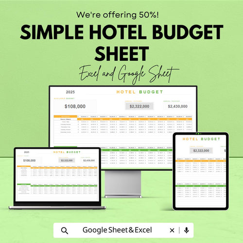 Simple Hotel Budget Sheet | Excel & Google Sheets Template | Hotel Financial Planning | Budget Management Template | 50% Off
