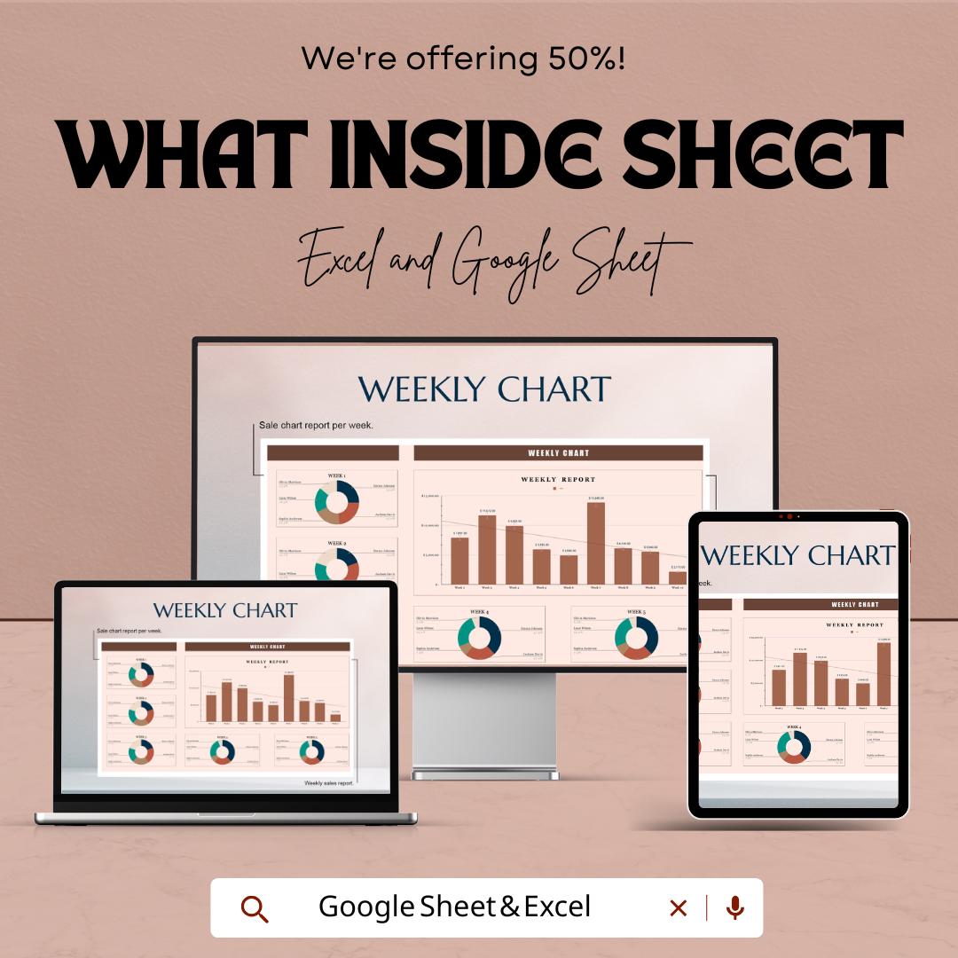 Weekly Chart Sheet | Track Weekly Sales, Performance & Data | Excel and Google Sheets Template | Productivity Tool