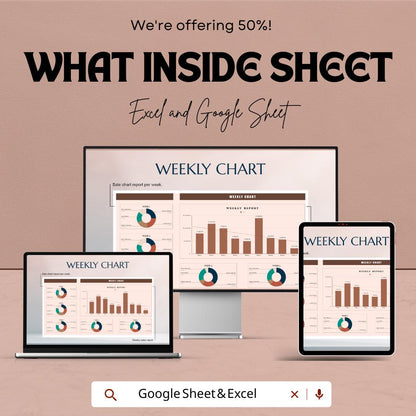 Weekly Chart Sheet | Track Weekly Sales, Performance & Data | Excel and Google Sheets Template | Productivity Tool