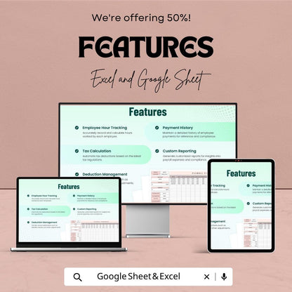 Payroll Timesheet Template | Employee Timesheet Spreadsheet | Work Hours Tracker | Excel & Google Sheets | Payroll Tracker Sheet