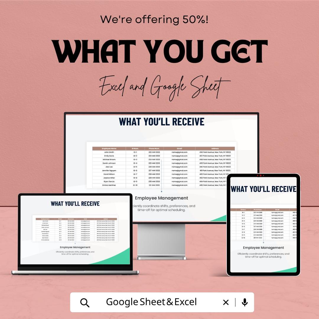 Flexible Work Schedule Template | Employee Shift Planner | Staff Schedule | Work Roster | Excel & Google Sheets | Employee Management Tool