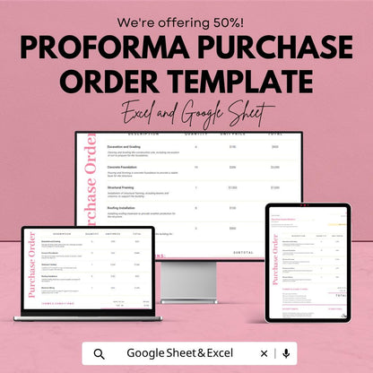 Proforma Purchase Order Template | Purchase Order Spreadsheet | Business Order Form Template | Excel & Google Sheets | Vendor Order Tracker