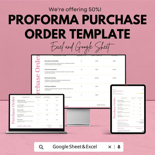 Proforma Purchase Order Template | Purchase Order Spreadsheet | Business Order Form Template | Excel & Google Sheets | Vendor Order Tracker